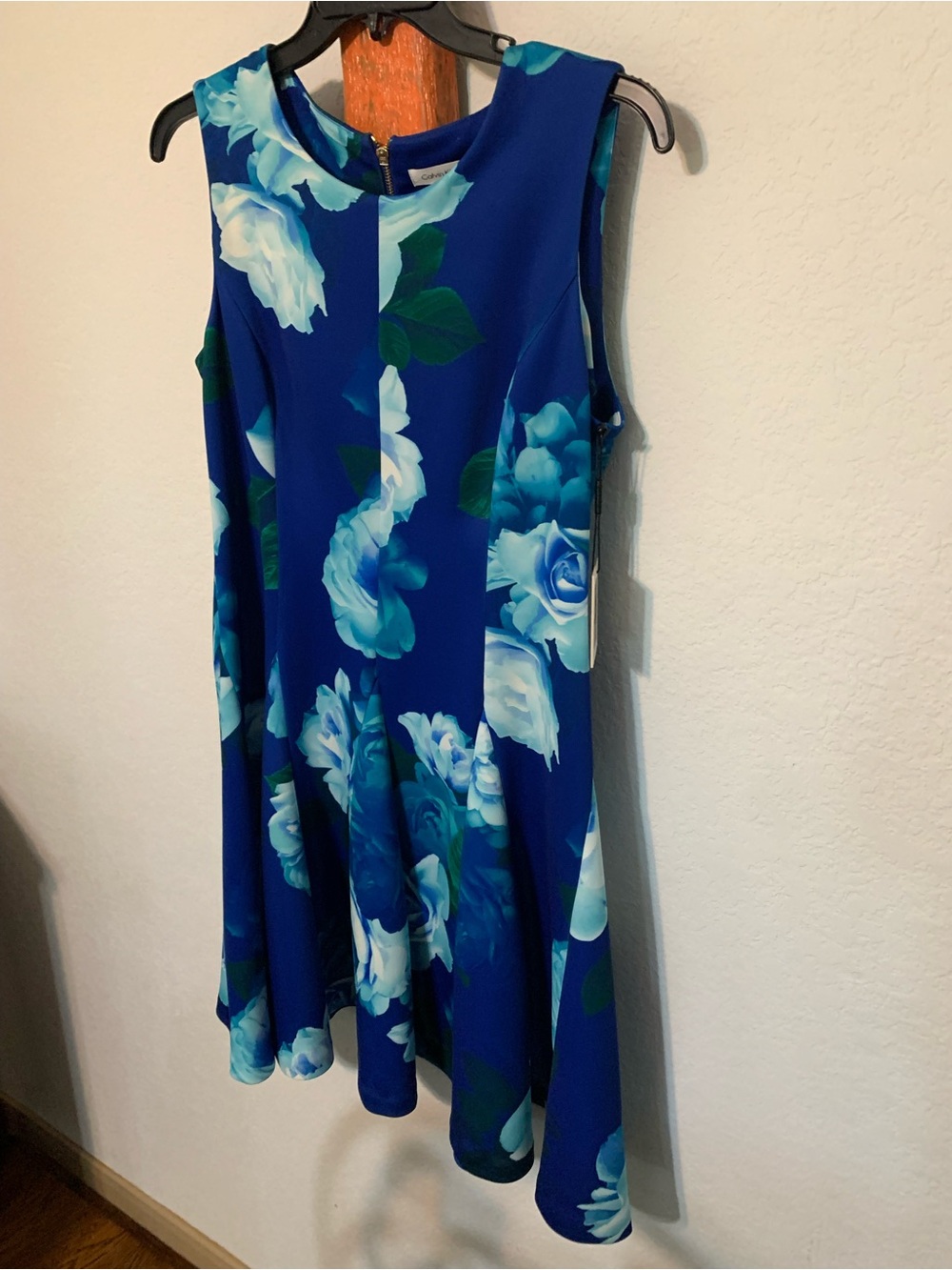 Calvin Klein Blue Floral Sleeveless A-Line Dress - Picture 1 of 9